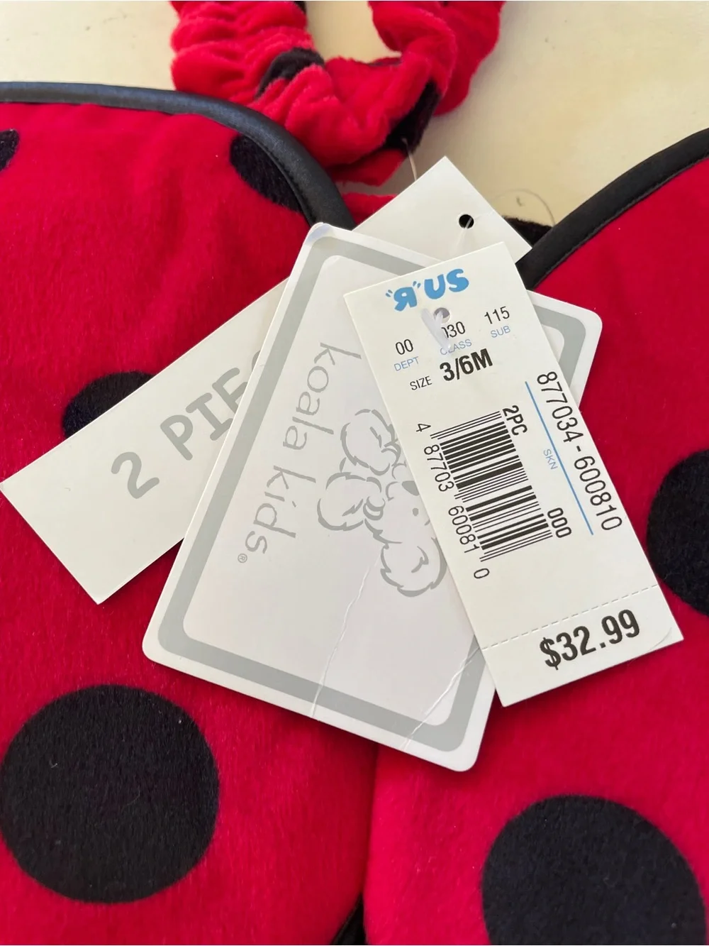 🐞 Koala Kids Red and Black Ladybug Costume with Headband 3-6 months